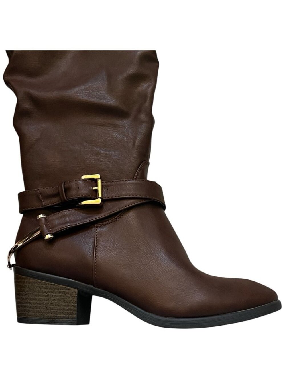 Venus Brown Slouchy Riding Fashion Boots Womens Size 10 Buckle Strap Mid Heel - Picture 12 of 13